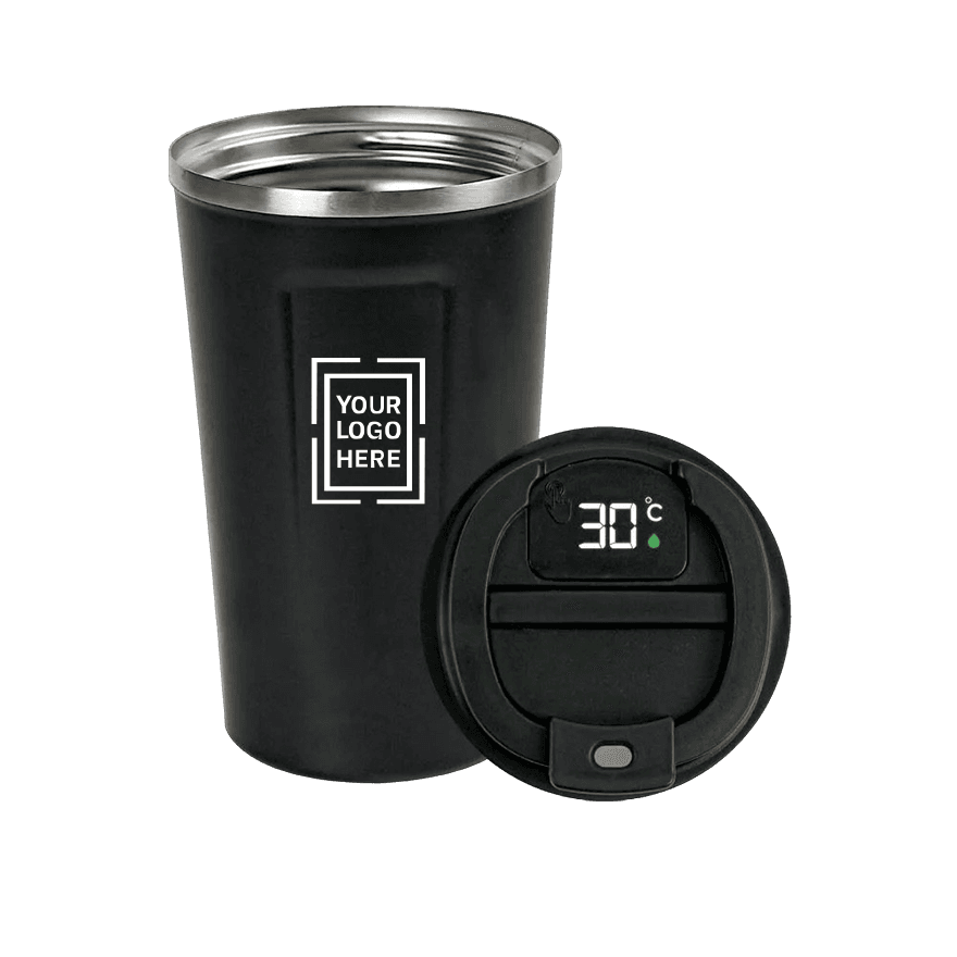 كوب من الفولاذ المقاوم للصدأ باللون الأسود مع غطاء وشاشة رقمية لدرجة الحرارة - 3