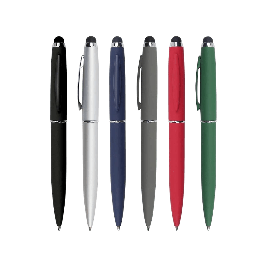 قلم معدني مغلف بالمطاط مع قلم لمس - 2