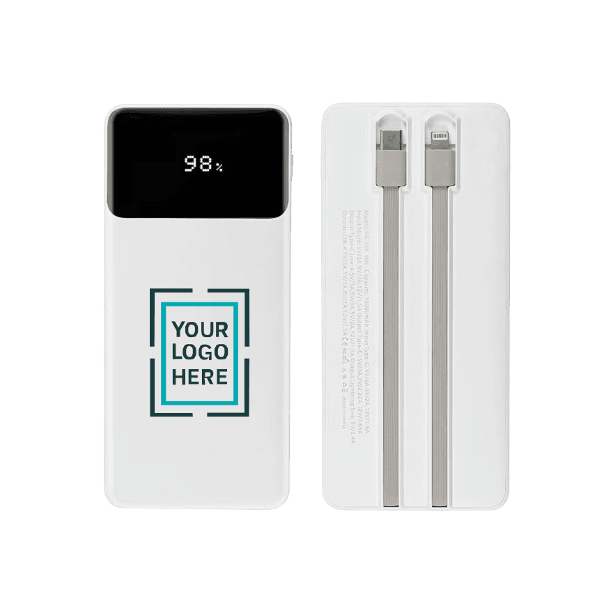 باور بانك 10,000 مللي أمبير بشاشة LED وكابلات مدمجة - 4