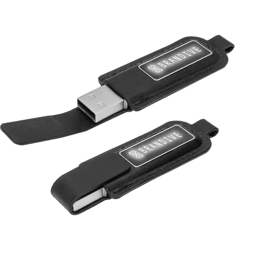 فلاش درايف جلدي أسود مع غلق مغناطيسي وشعار مضيء - 3