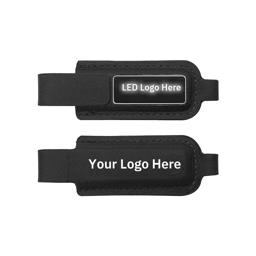 فلاش درايف جلدي أسود مع غلق مغناطيسي وشعار مضيء - 2