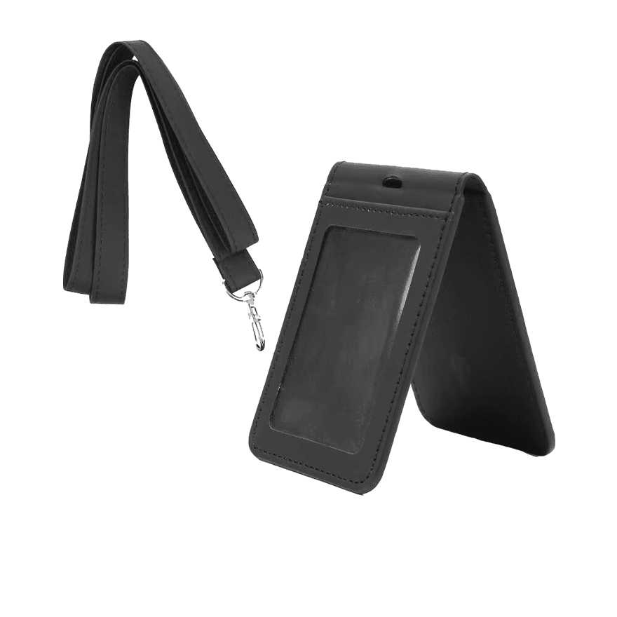 حامل بطاقة هوية قابل للطي من جلد PU مع رباط وخطاف - 2