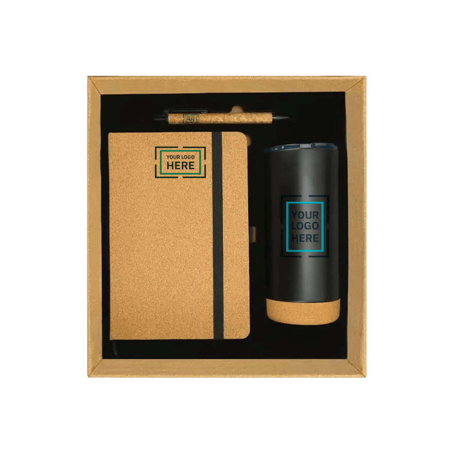 مجموعة هدايا الفلين تتضمن دفتر A5، قلم ، كوب - 3