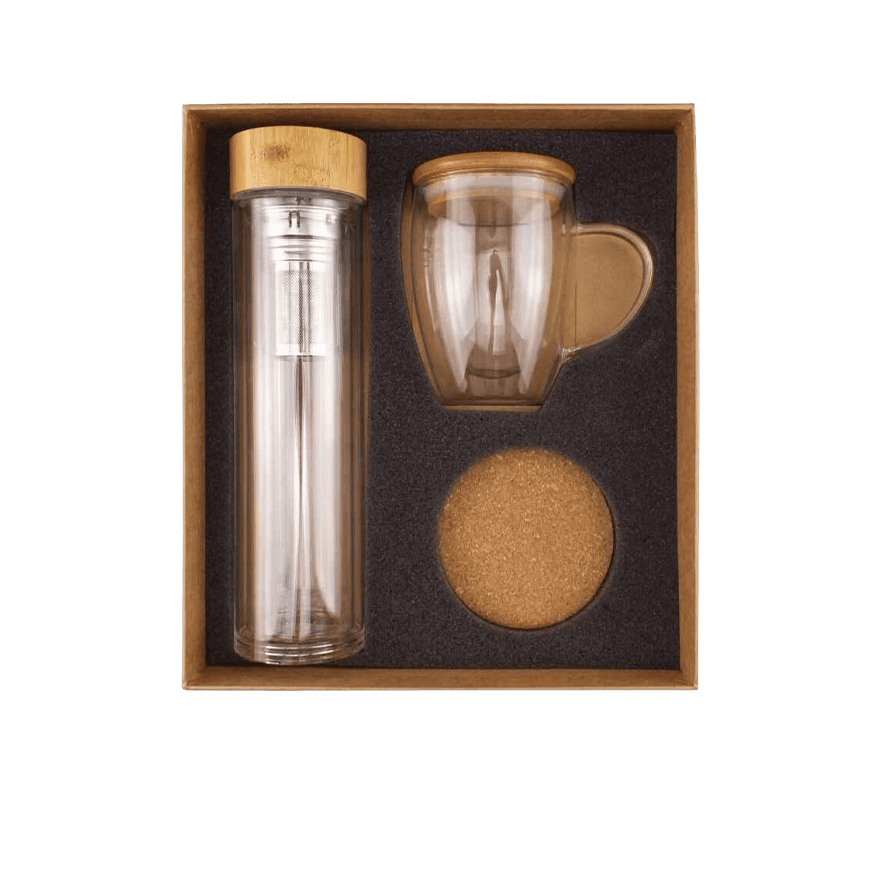 مجموعة هدايا زجاجية مع غطاء البامبو صديق للبيئة - 2