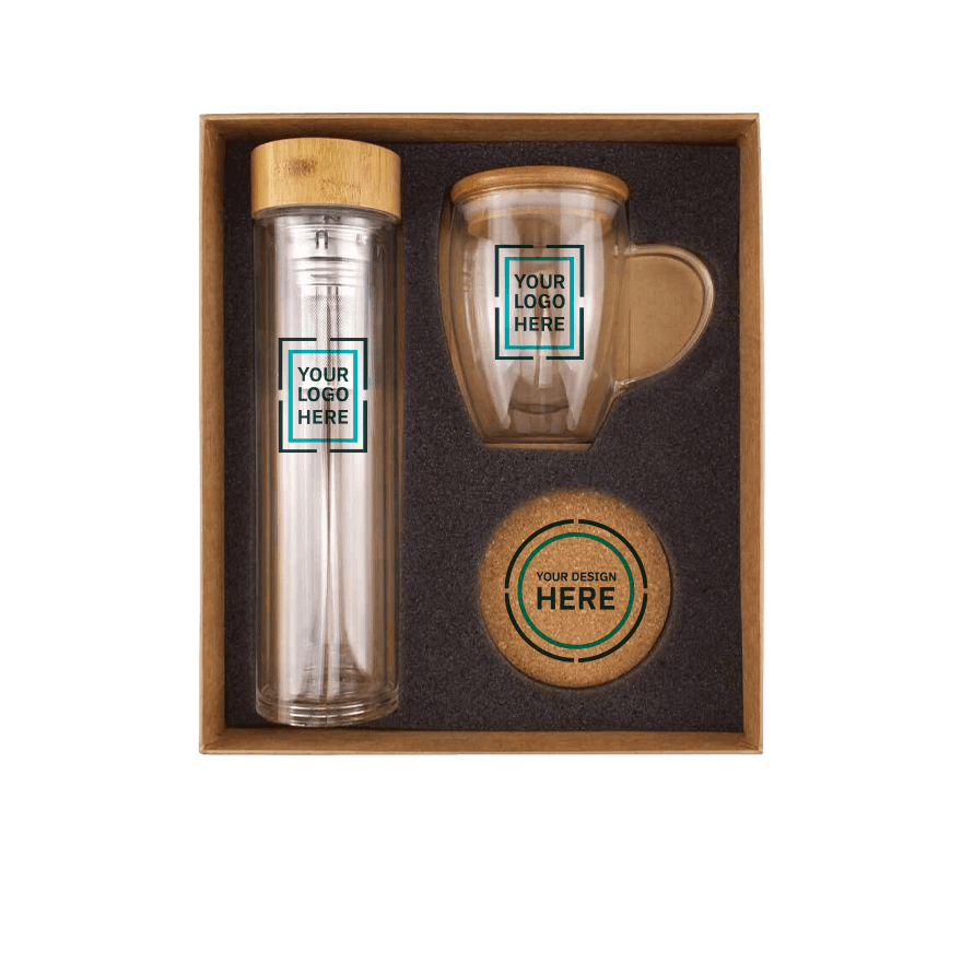 مجموعة هدايا زجاجية مع غطاء البامبو صديق للبيئة - 3