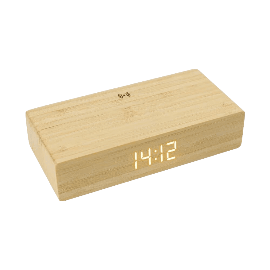 شاحن لاسلكي من البامبو مع ساعة رقمية - 2
